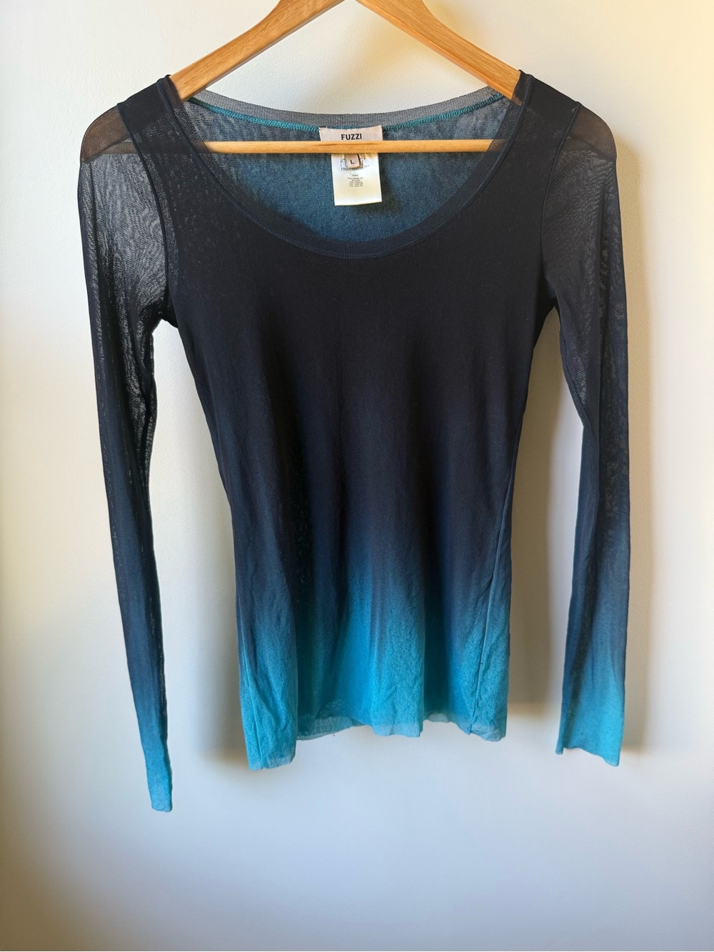 FUZZI Ombre Tulle Mesh Top Italy Retro Y2K Designer Sheer Whimsigoth Gradient L